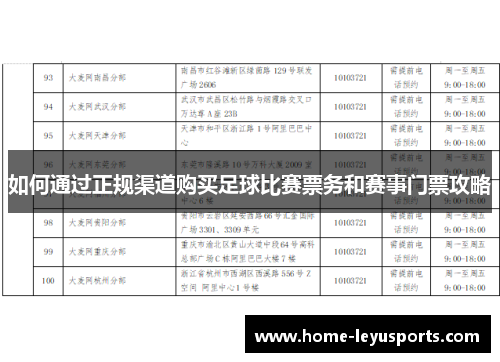 如何通过正规渠道购买足球比赛票务和赛事门票攻略